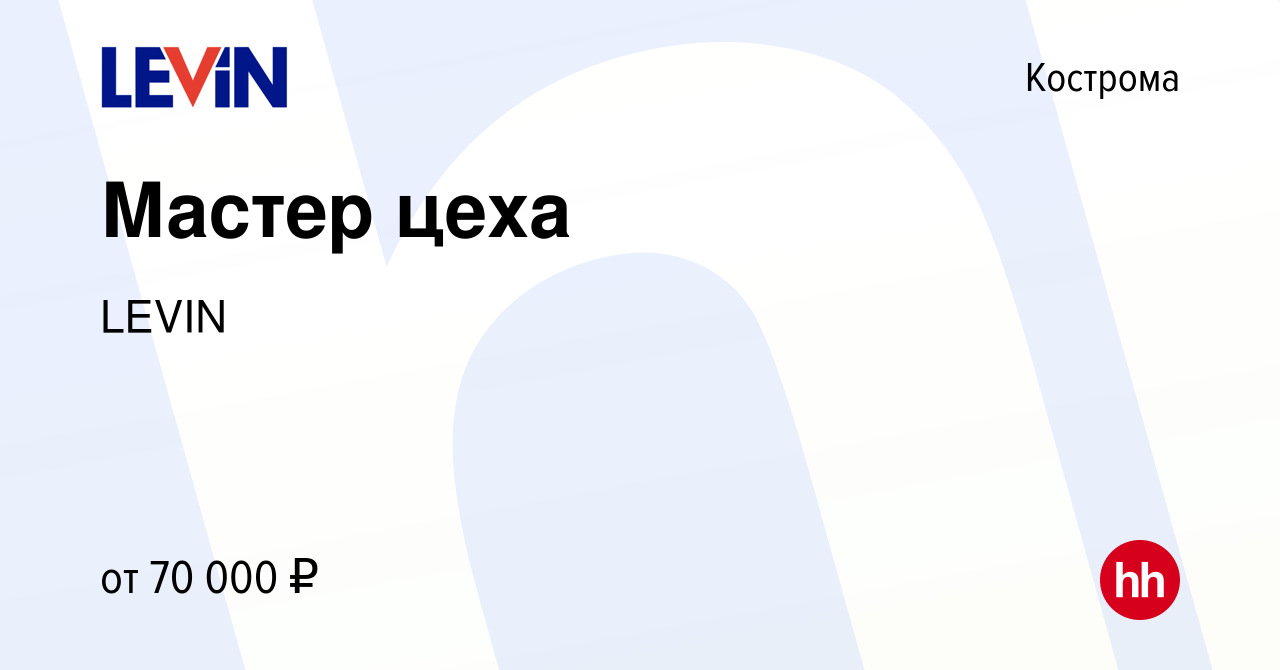 Вакансия Мастер цеха в Костроме, работа в компании LEVIN (вакансия в архиве  c 17 октября 2023)