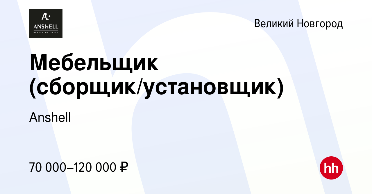 Вакансия Мебельщик (сборщик/установщик) в Великом Новгороде, работа в  компании Anshell (вакансия в архиве c 26 октября 2023)