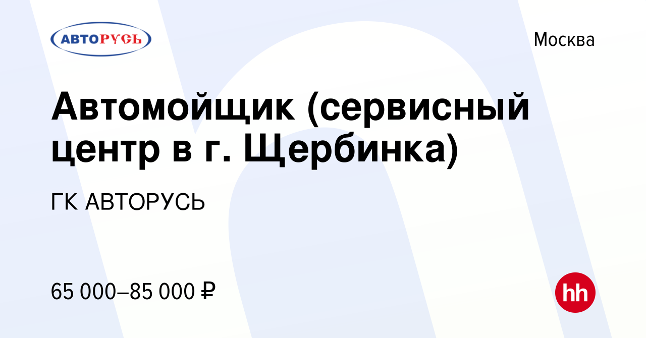 Вакансия Автомойщик (сервисный центр в г. Щербинка) в Москве, работа в  компании ГК АВТОРУСЬ (вакансия в архиве c 7 марта 2024)