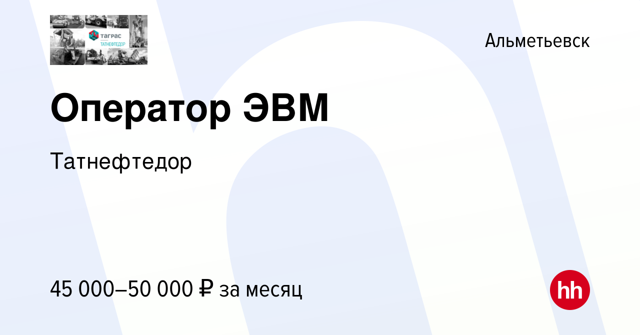 Вакансия Оператор ЭВМ в Альметьевске, работа в компании Татнефтедор  (вакансия в архиве c 19 октября 2023)