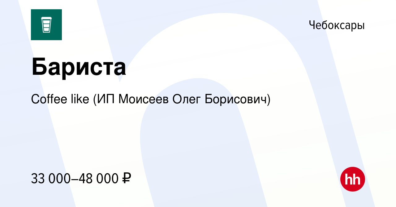 Вакансия Бариста в Coffee Like с графиком 2/2 в Чебоксарах, работа в  компании Coffee like (ИП Моисеев Олег Борисович)