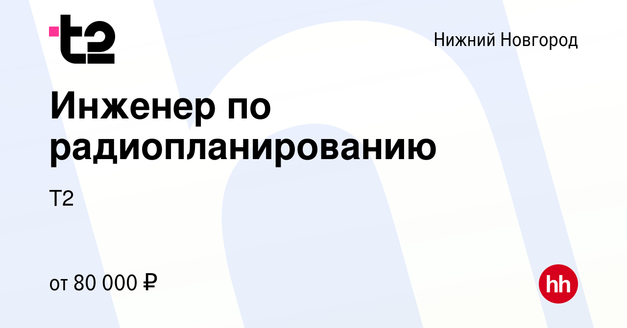 Вакансия Инженер по радиопланированию в Нижнем Новгороде, работа в компании  Tele2 (вакансия в архиве c 5 апреля 2024)