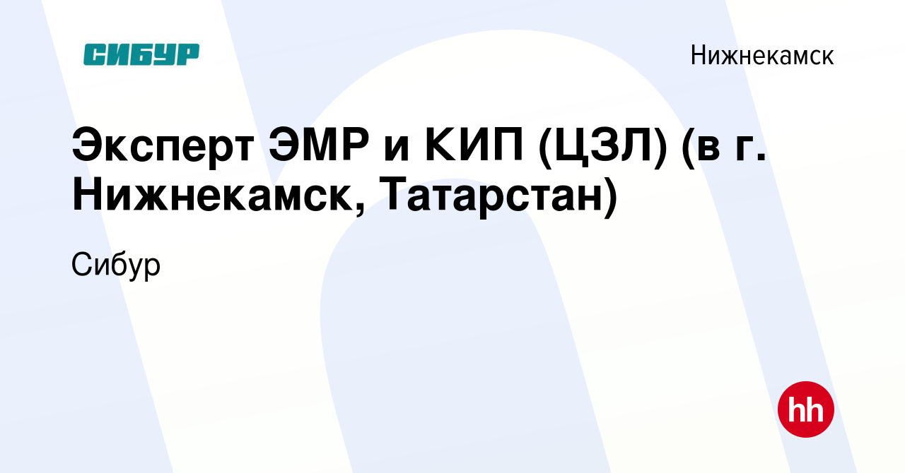 Вакансия Эксперт ЭМР и КИП (ЦЗЛ) (в г. Нижнекамск, Татарстан) в  Нижнекамске, работа в компании Сибур (вакансия в архиве c 15 ноября 2023)