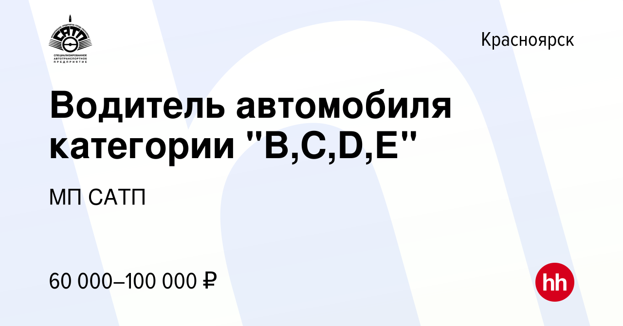 Вакансия Водитель автомобиля категории 