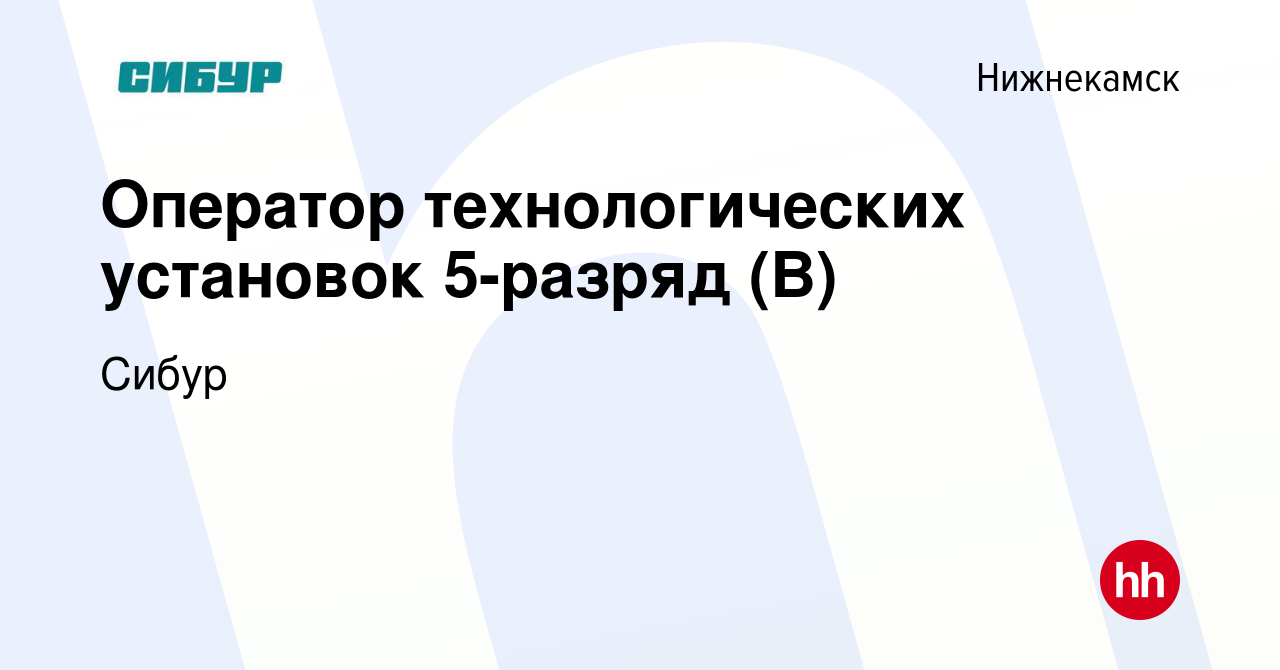 Вакансия Оператор технологических установок 5-разряд (В) в Нижнекамске,  работа в компании Сибур (вакансия в архиве c 24 октября 2023)