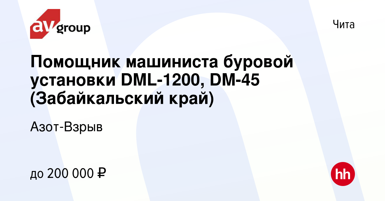 Вакансия Помощник машиниста буровой установки DML-1200, DM-45 (Забайкальский  край) в Чите, работа в компании Азот-Взрыв (вакансия в архиве c 2 декабря  2023)