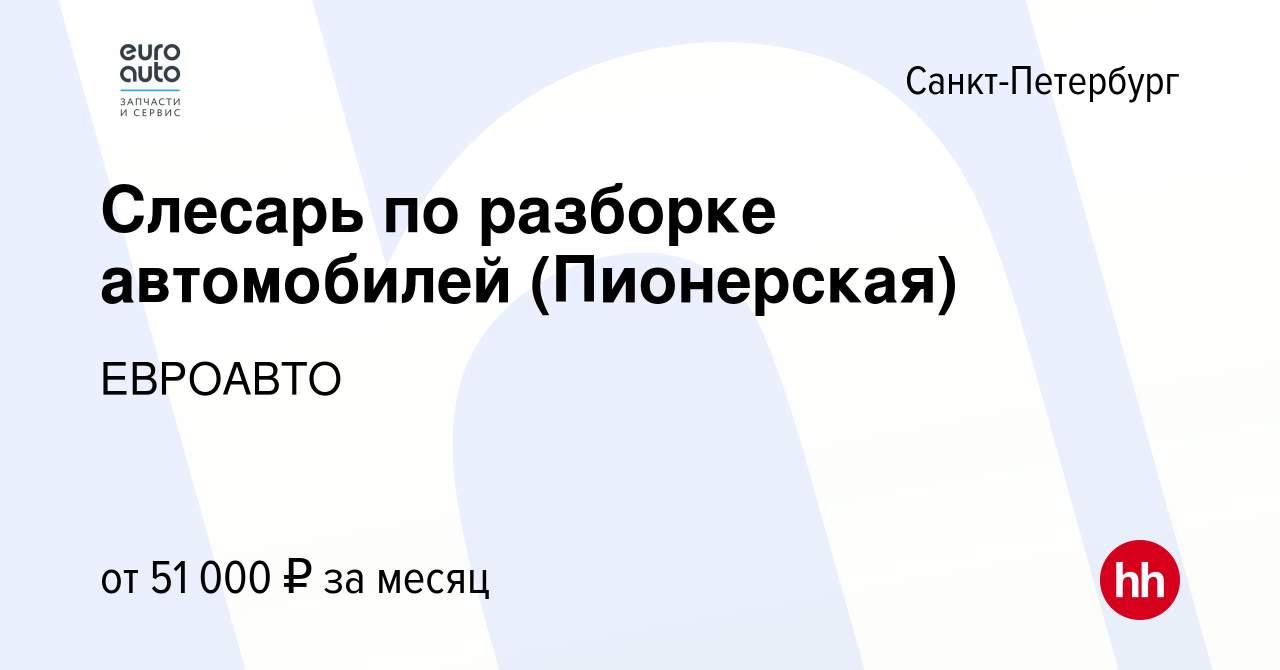 Вакансия Слесарь по разборке автомобилей (Пионерская) в Санкт-Петербурге,  работа в компании ЕВРОАВТО (вакансия в архиве c 8 января 2024)