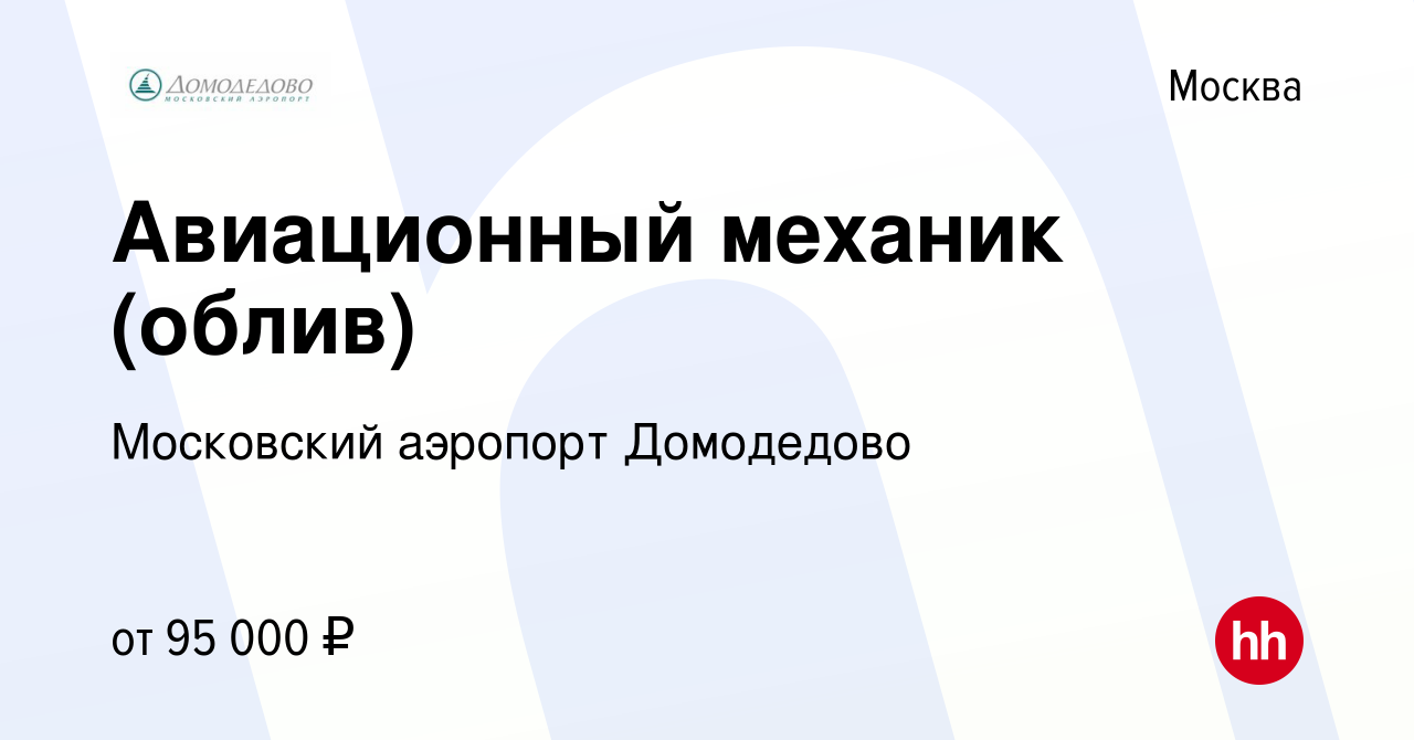 Вакансия Авиационный механик (облив) в Москве, работа в компании Московский  аэропорт Домодедово (вакансия в архиве c 31 января 2024)