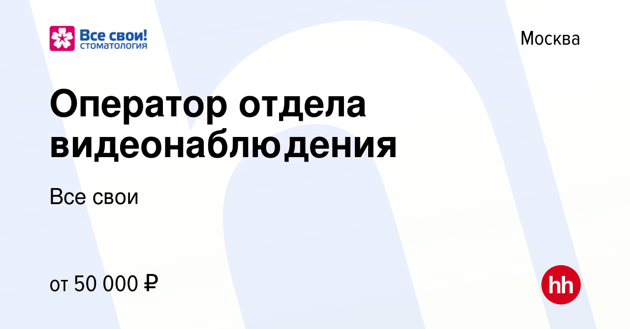 Вакансия Оператор отдела видеонаблюдения в Москве, работа в компании Все  свои (вакансия в архиве c 29 мая 2024)