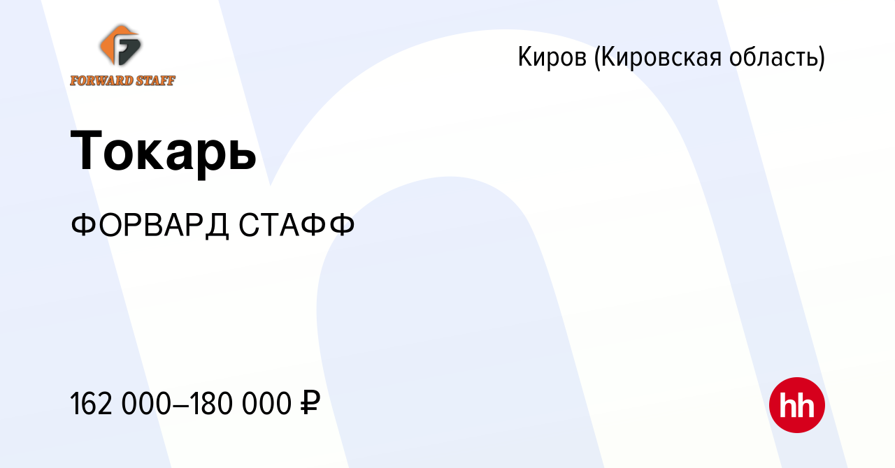 Вакансия Токарь в Кирове (Кировская область), работа в компании ФОРВАРД  СТАФФ (вакансия в архиве c 20 декабря 2023)