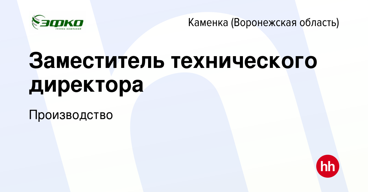 Вакансия Заместитель технического директора в Каменке (Воронежская область),  работа в компании Производство (вакансия в архиве c 22 декабря 2023)