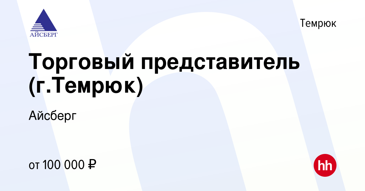 Вакансия Торговый представитель (г.Темрюк) в Темрюке, работа в компании  Айсберг (вакансия в архиве c 2 апреля 2024)