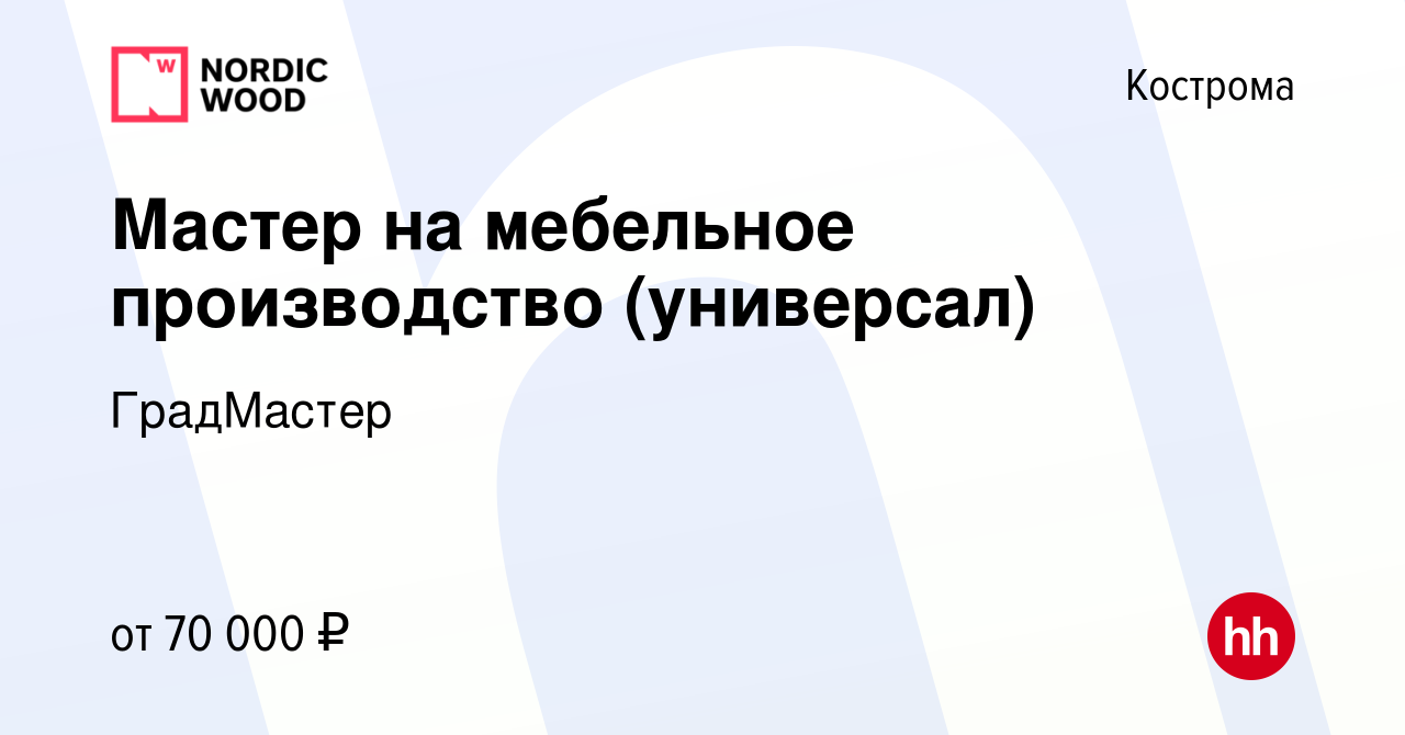 Вакансия Мастер на мебельное производство (универсал) в Костроме, работа в  компании ГрадМастер (вакансия в архиве c 9 января 2024)