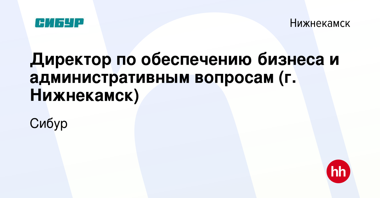 Вакансия Директор по обеспечению бизнеса и административным вопросам (г.  Нижнекамск) в Нижнекамске, работа в компании Сибур (вакансия в архиве c 11  декабря 2023)