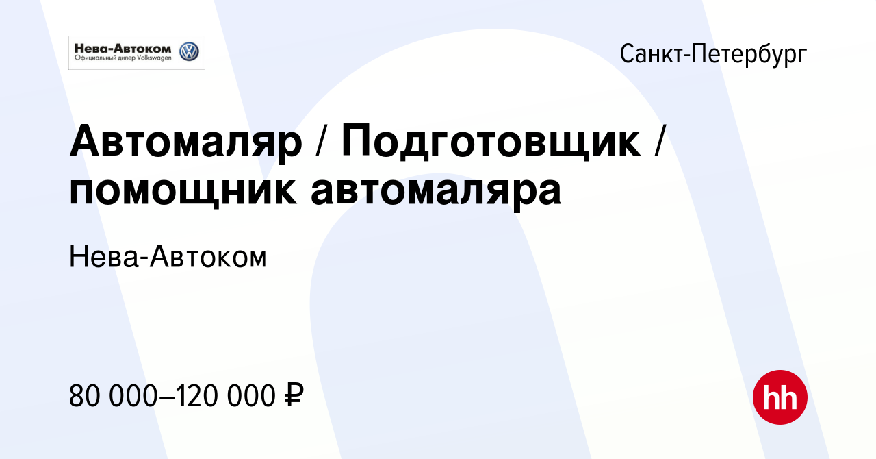 Вакансия Автомаляр / Подготовщик / помощник автомаляра в Санкт-Петербурге,  работа в компании Нева-Автоком (вакансия в архиве c 13 января 2024)