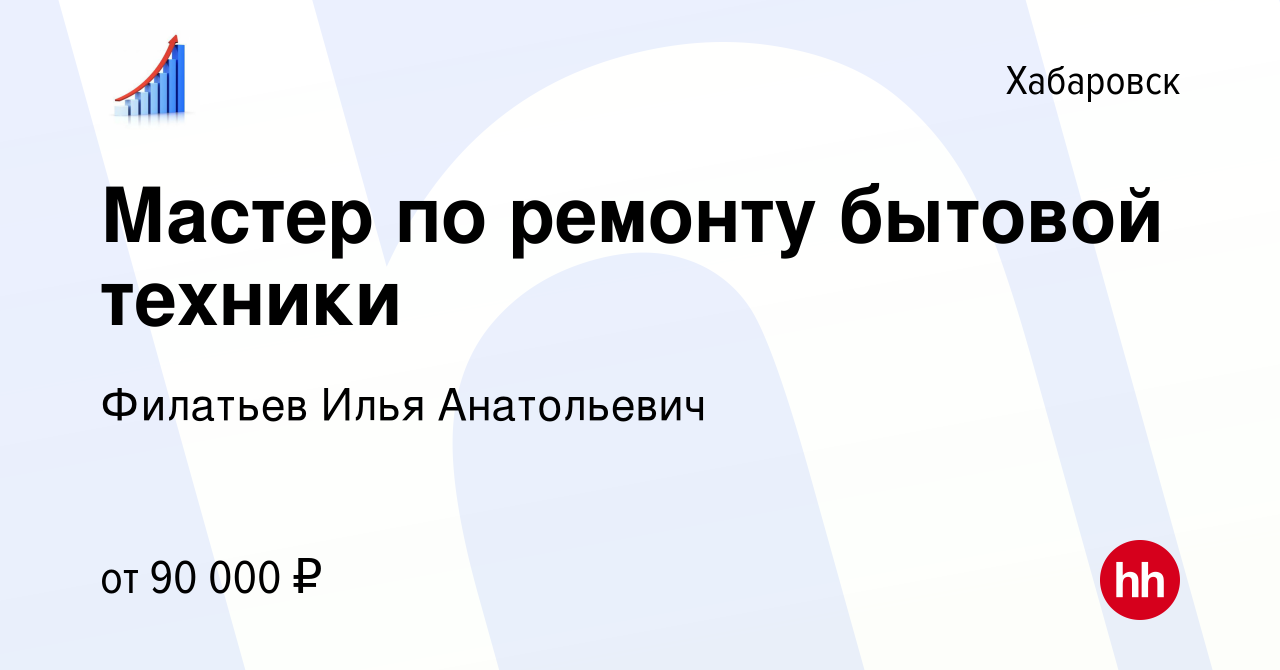 Вакансия Мастер по ремонту бытовой техники в Хабаровске, работа в компании  Филатьев Илья Анатольевич (вакансия в архиве c 13 января 2024)