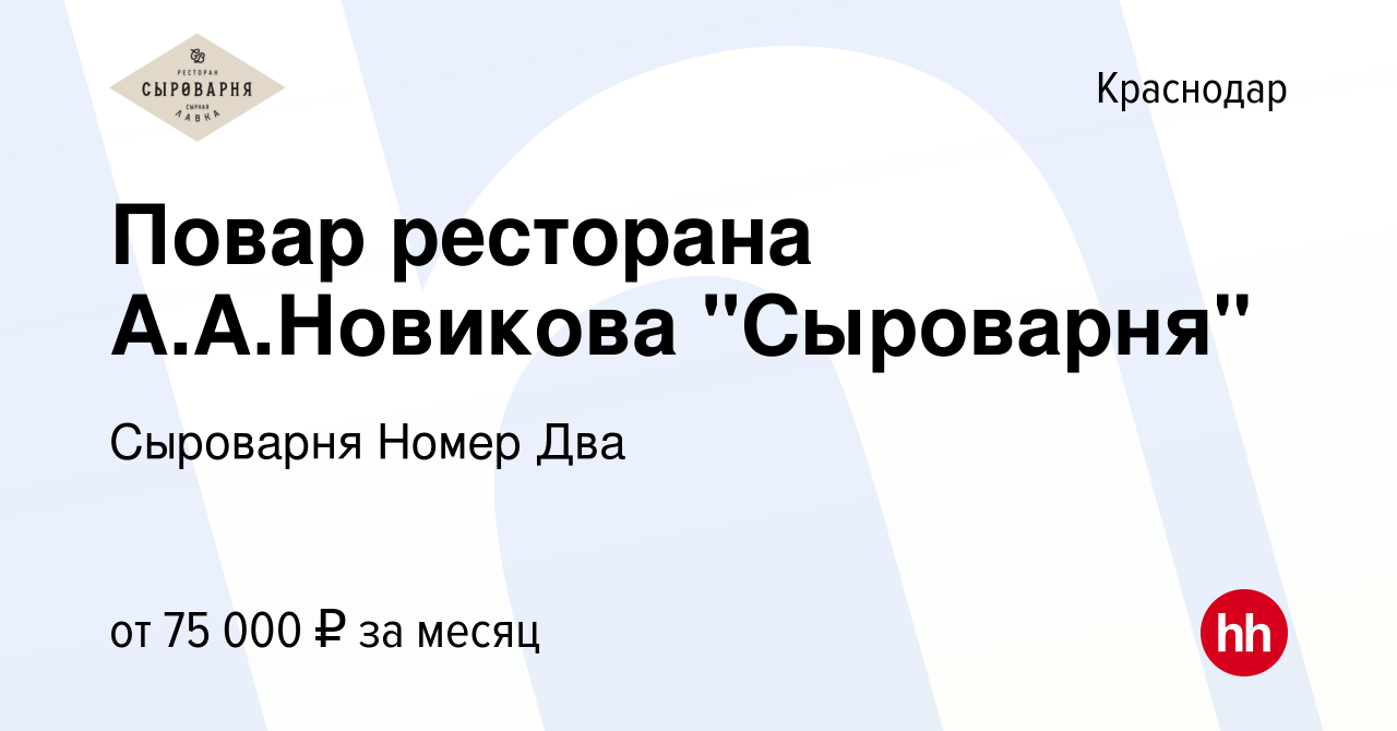 Вакансия Повар ресторана А.А.Новикова 