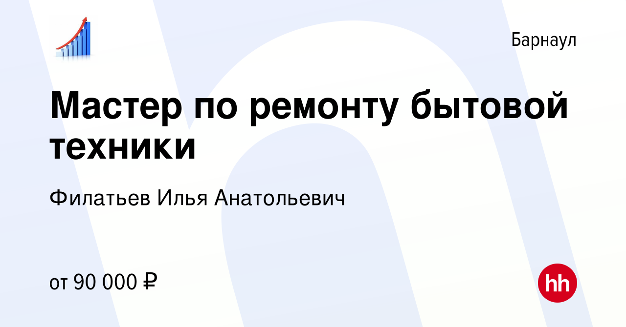 Вакансия Мастер по ремонту бытовой техники в Барнауле, работа в компании  Филатьев Илья Анатольевич (вакансия в архиве c 17 января 2024)