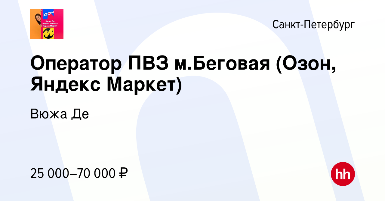 Вакансия Оператор ПВЗ м.Беговая (Озон, Яндекс Маркет) в Санкт-Петербурге,  работа в компании Вюжа Де (вакансия в архиве c 9 января 2024)