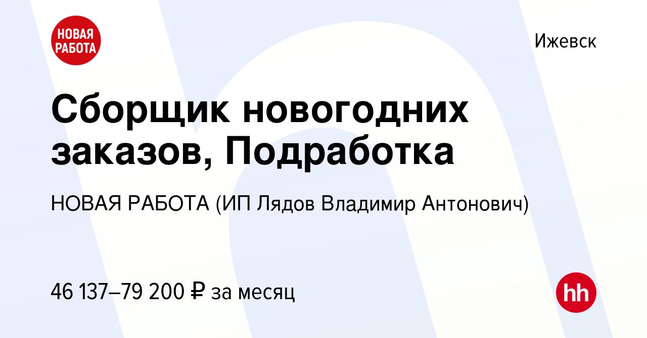 Вакансия Сборщик новогодних заказов, Подработка в Ижевске, работа в  компании НОВАЯ РАБОТА (ИП Лядов Владимир Антонович) (вакансия в архиве c 12  января 2024)