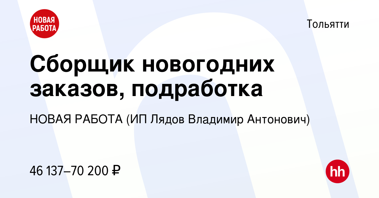 Вакансия Сборщик новогодних заказов, подработка в Тольятти, работа в  компании НОВАЯ РАБОТА (ИП Лядов Владимир Антонович) (вакансия в архиве c 12  января 2024)