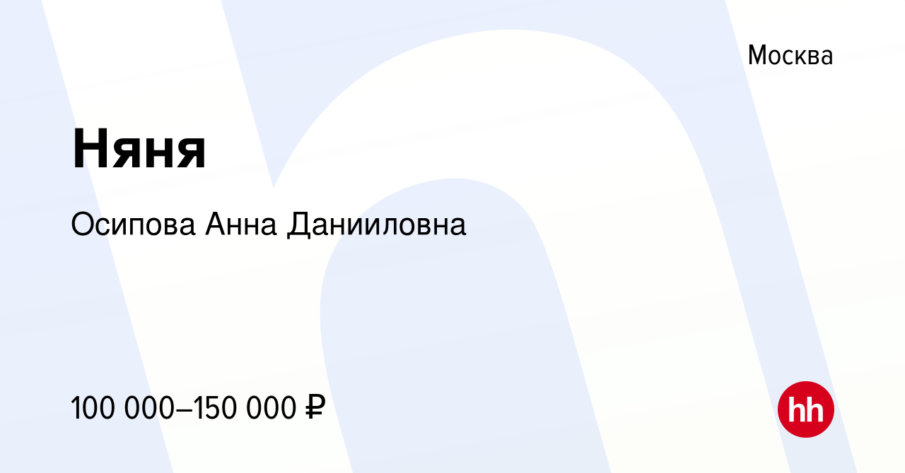 Вакансия Няня в Москве, работа в компании Осипова Анна Данииловна (вакансия  в архиве c 10 февраля 2024)