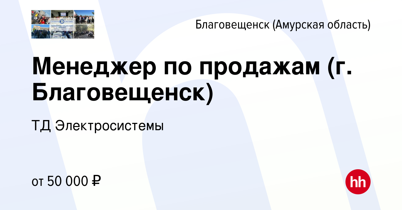 Вакансия Менеджер по продажам (г. Благовещенск) в Благовещенске, работа в  компании ТД Электросистемы (вакансия в архиве c 7 февраля 2024)