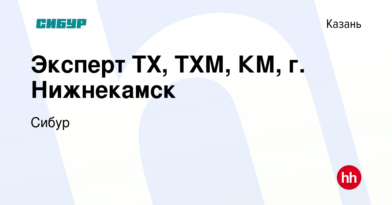 Вакансия Эксперт ТХ, ТХМ, КМ, г. Нижнекамск в Казани, работа в компании  Сибур (вакансия в архиве c 19 января 2024)