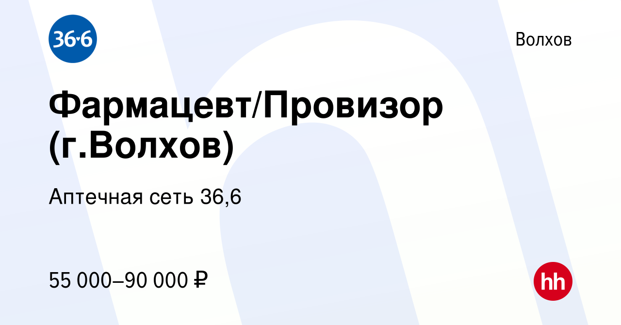 Вакансия Фармацевт/Провизор (г.Волхов) в Волхове, работа в компании  Аптечная сеть 36,6 (вакансия в архиве c 20 января 2024)