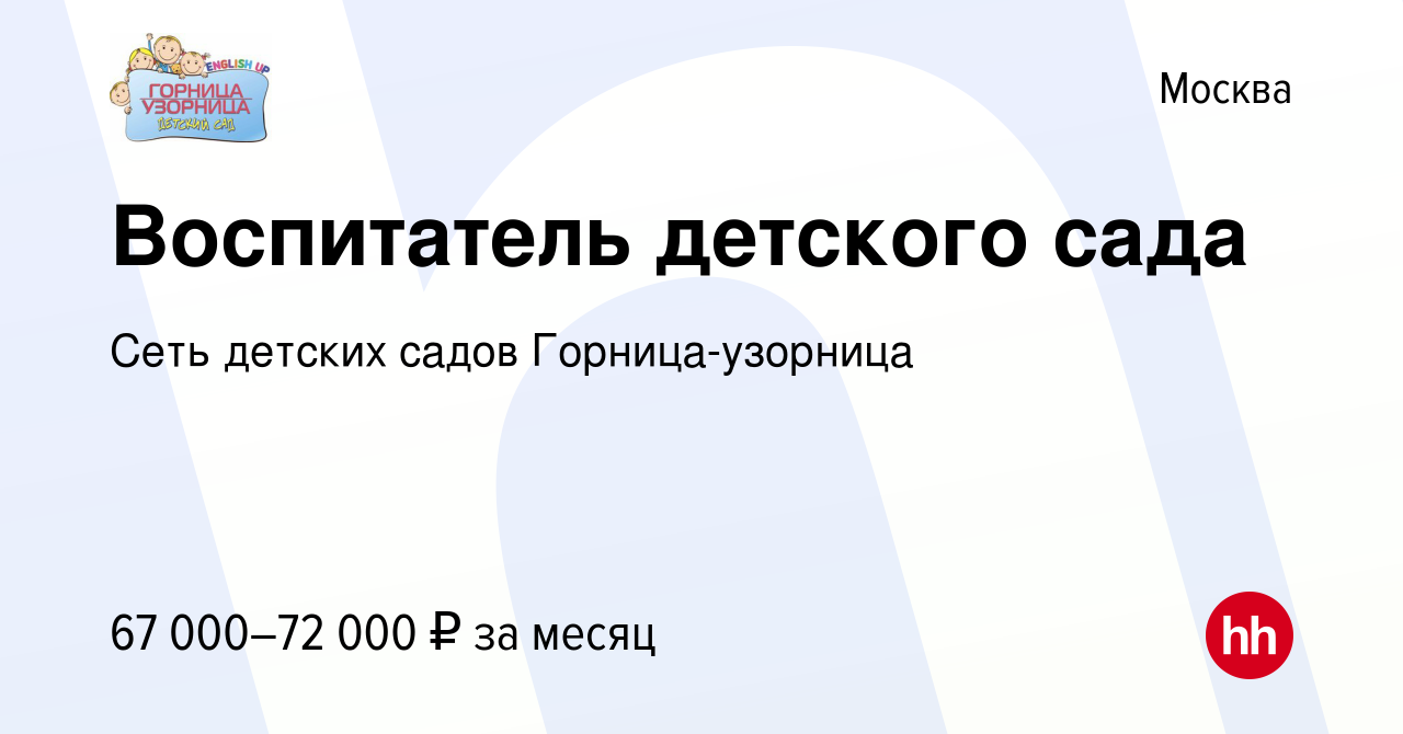 Вакансия Воспитатель детского сада в Москве, работа в компании Сеть детских  садов Горница-узорница (вакансия в архиве c 20 февраля 2024)