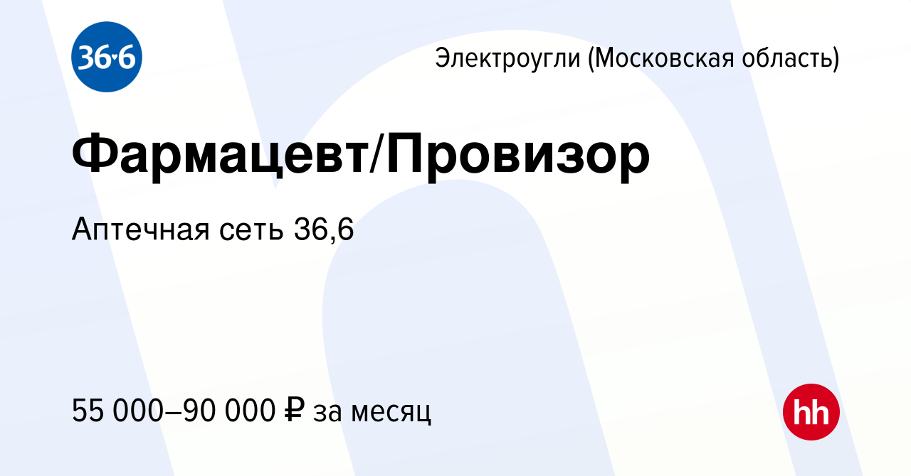 Вакансия Фармацевт/Провизор в Электроуглях, работа в компании Аптечная сеть  36,6 (вакансия в архиве c 25 января 2024)