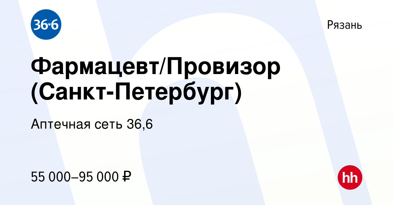 Вакансия Фармацевт/Провизор (Санкт-Петербург) в Рязани, работа в компании  Аптечная сеть 36,6 (вакансия в архиве c 27 января 2024)