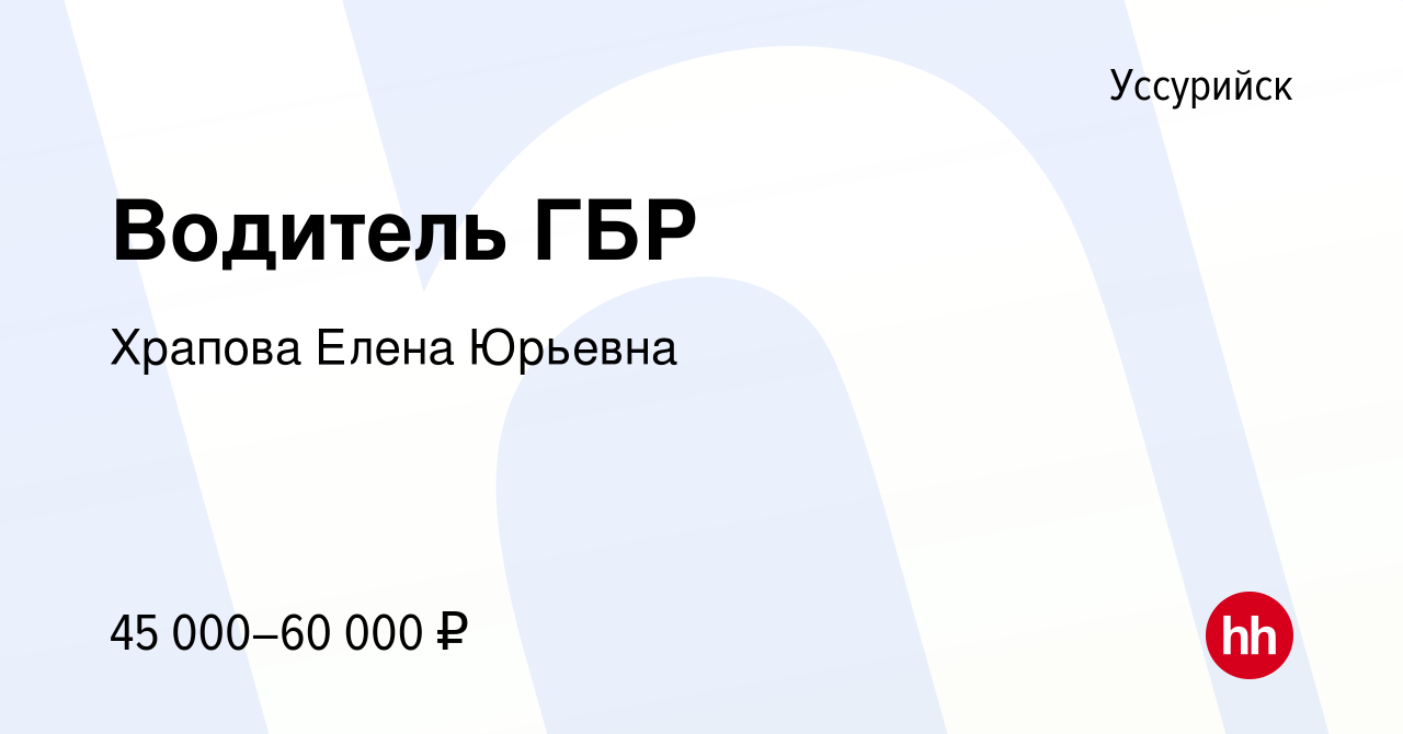 Вакансия Водитель ГБР в Уссурийске, работа в компании Храпова Елена Юрьевна  (вакансия в архиве c 28 января 2024)