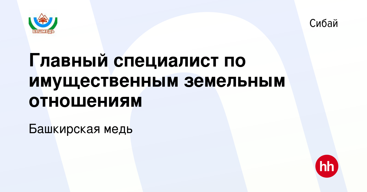 Вакансия Главный специалист по имущественным земельным отношениям в Сибае,  работа в компании Башкирская медь (вакансия в архиве c 11 февраля 2024)