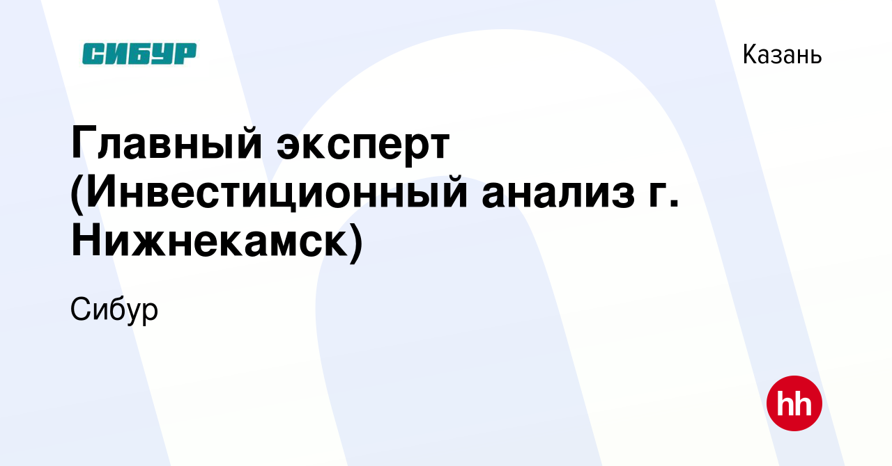 Вакансия Главный эксперт (Инвестиционный анализ г. Нижнекамск) в Казани,  работа в компании Сибур (вакансия в архиве c 20 марта 2024)