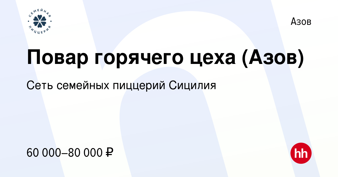 Вакансия Повар горячего цеха (Азов) в Азове, работа в компании Сеть  семейных пиццерий Сицилия