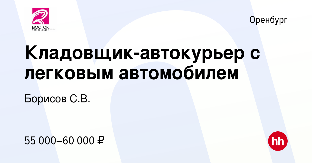 Вакансия Кладовщик-автокурьер с легковым автомобилем в Оренбурге, работа в  компании Борисов С.В. (вакансия в архиве c 16 февраля 2024)