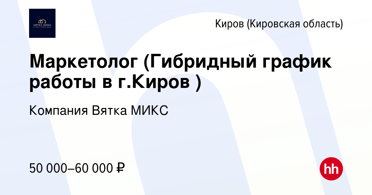 Вакансия Маркетолог (Гибридный график работы в г.Киров ) в Кирове  (Кировская область), работа в компании Компания Вятка МИКС (вакансия в  архиве c 18 февраля 2024)