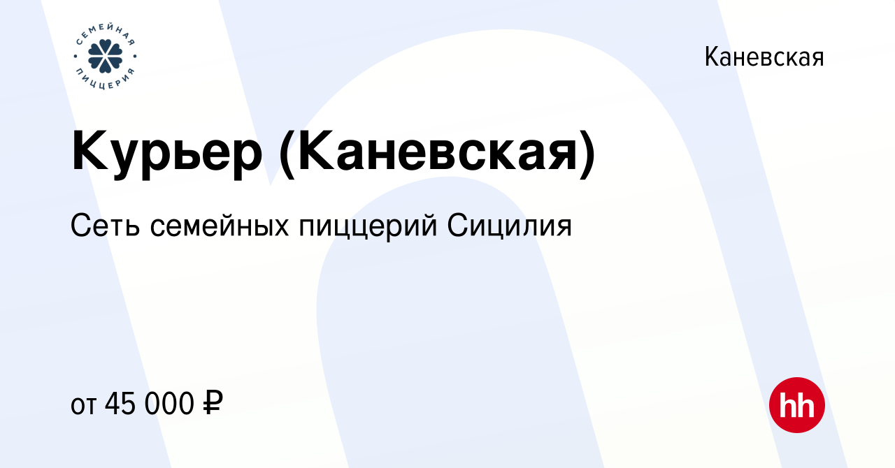 Вакансия Курьер (Каневская) в Каневской, работа в компании Сеть семейных  пиццерий Сицилия (вакансия в архиве c 1 февраля 2024)