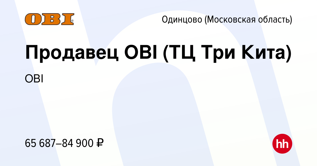 Вакансия Продавец OBI (ТЦ Три Кита) в Одинцово, работа в компании OBI  (вакансия в архиве c 24 марта 2024)