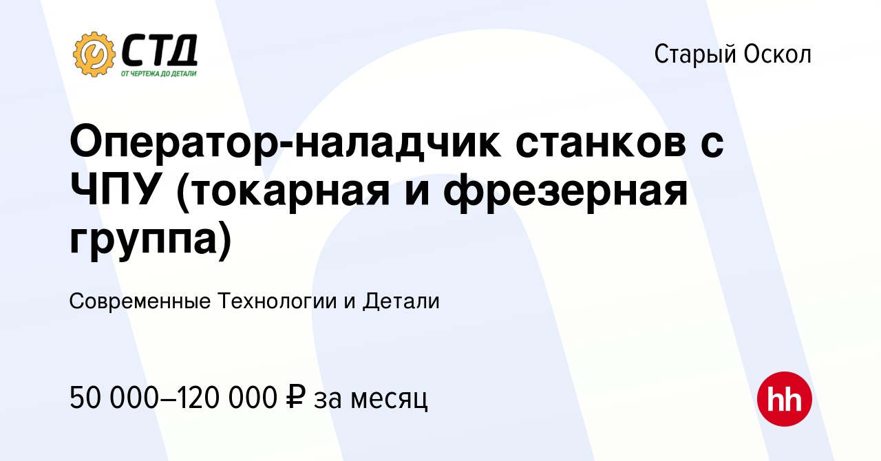 Вакансия Оператор-наладчик станков с ЧПУ (токарная и фрезерная группа) в  Старом Осколе, работа в компании Современные Технологии и Детали (вакансия  в архиве c 25 февраля 2024)