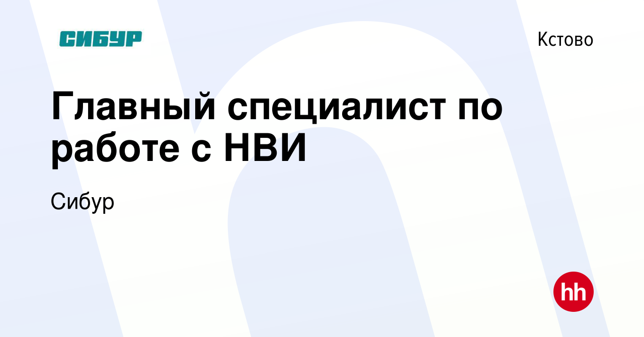 Вакансия Главный специалист по работе с НВИ в Кстово, работа в компании  Сибур (вакансия в архиве c 26 апреля 2024)