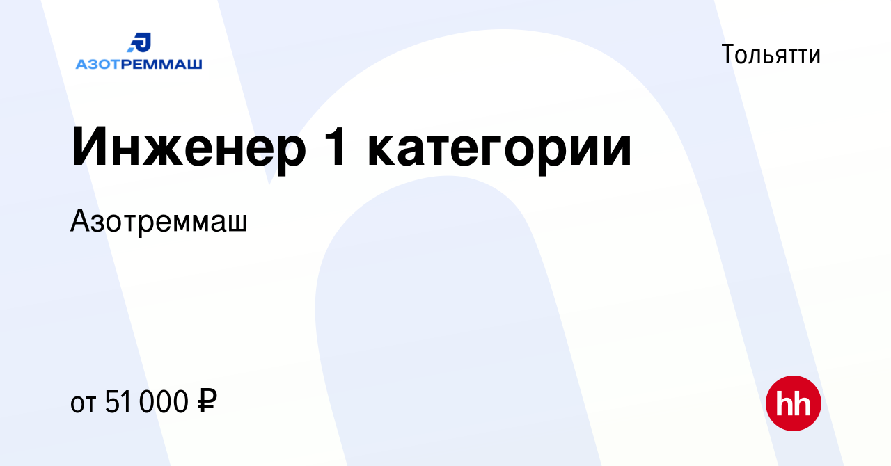 Вакансия Инженер 1 категории в Тольятти, работа в компании Азотреммаш  (вакансия в архиве c 18 марта 2024)