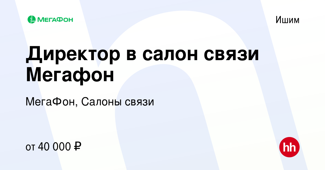 Вакансия Директор в салон связи Мегафон в Ишиме, работа в компании МегаФон,  Салоны связи (вакансия в архиве c 6 марта 2024)