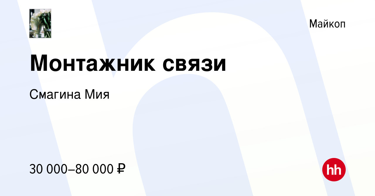 Вакансия Монтажник связи в Майкопе, работа в компании Смагина Мия (вакансия  в архиве c 1 апреля 2024)