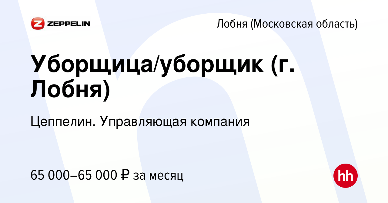 Вакансия Уборщица/уборщик (г. Лобня) в Лобне, работа в компании Цеппелин.  Управляющая компания (вакансия в архиве c 27 марта 2024)