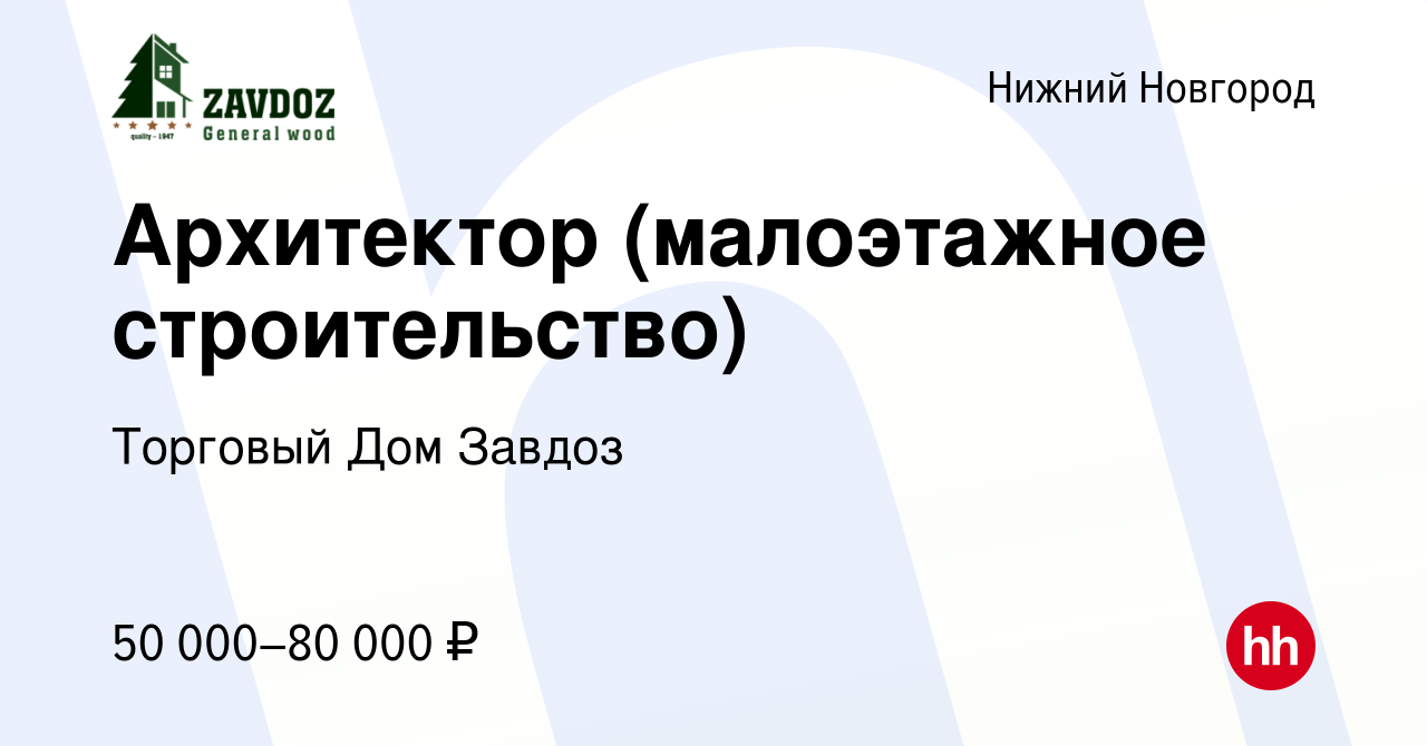 Вакансия Архитектор (малоэтажное строительство) в Нижнем Новгороде, работа  в компании Торговый Дом Завдоз