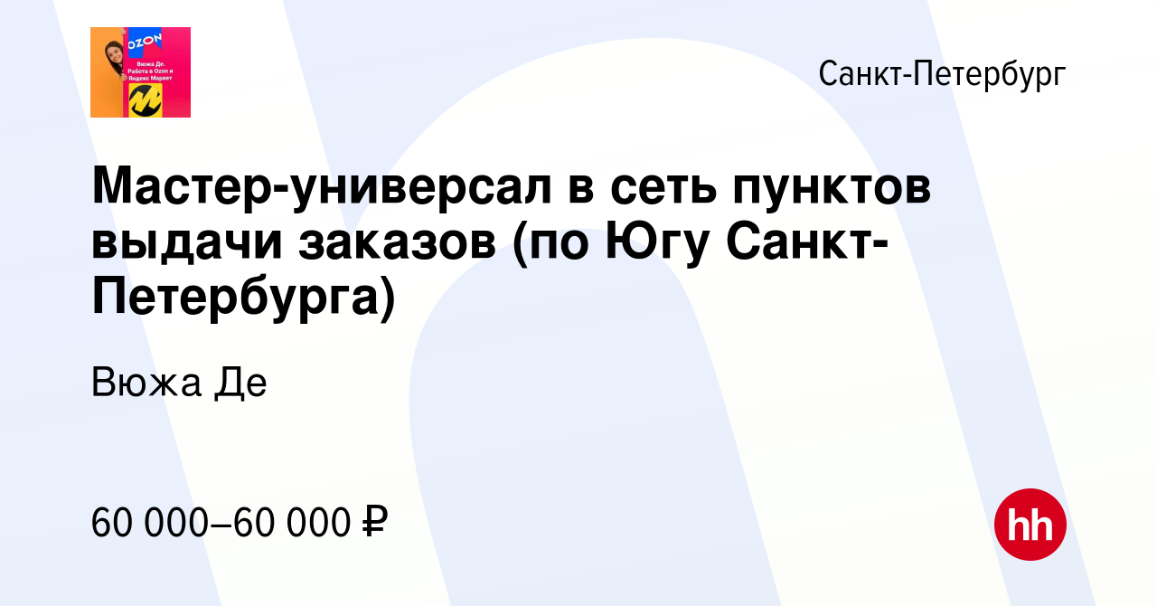 Вакансия Мастер-универсал в сеть пунктов выдачи заказов (по Югу  Санкт-Петербурга) в Санкт-Петербурге, работа в компании Вюжа Де (вакансия в  архиве c 14 марта 2024)