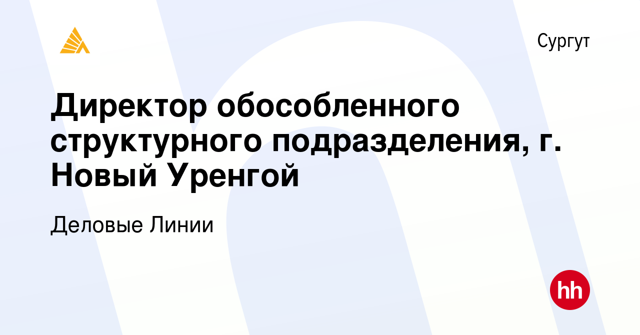 Вакансия Директор обособленного структурного подразделения, г. Новый Уренгой  в Сургуте, работа в компании Деловые Линии (вакансия в архиве c 26 марта  2024)