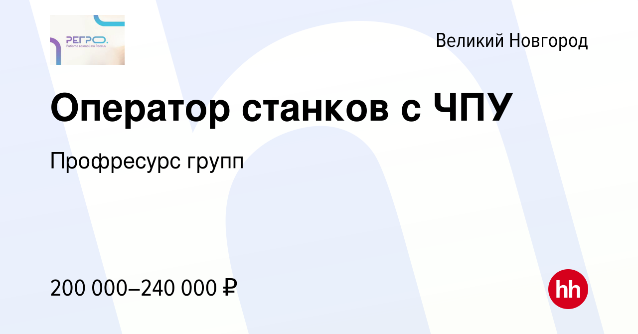 Вакансия Оператор станков с ЧПУ в Великом Новгороде, работа в компании  Профресурс групп (вакансия в архиве c 15 марта 2024)